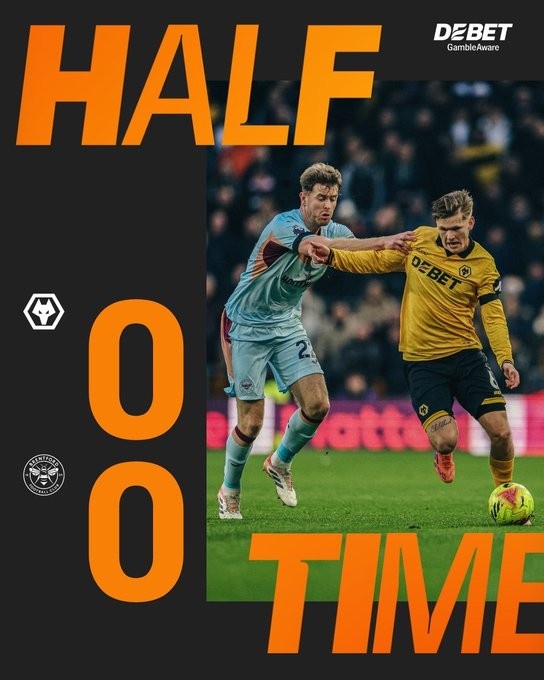 狼队vs布伦特福德直到第32分钟才出现第1次射门，是近6年英超最晚