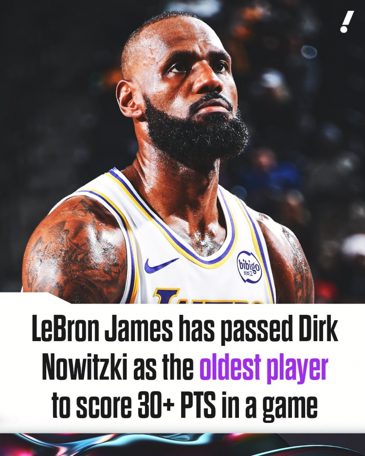 [推荐]40岁355天！詹姆斯超越诺维茨基 成为NBA历史单场30+最年长球员(图2)