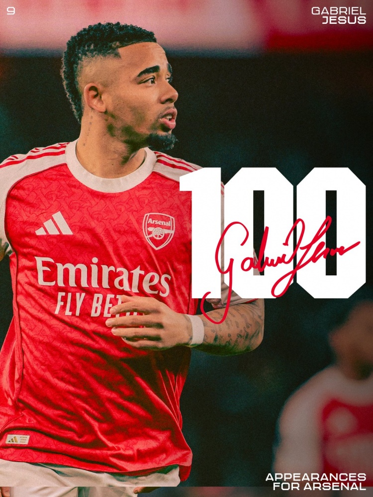 前99场26球20助，热苏斯迎阿森纳生涯百场里程碑之战