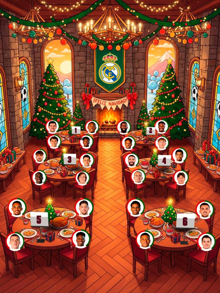 皇马官方社媒晒趣味图片：圣诞大餐你选择与哪些球员同桌？