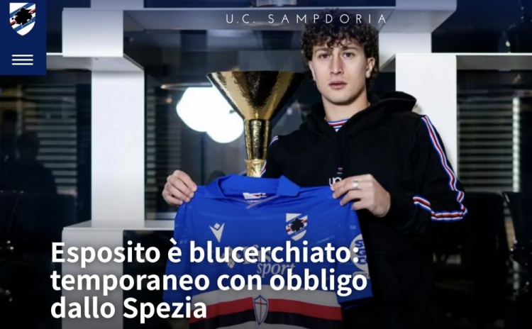【体育报道】官方：桑普多利亚先租后买S·埃斯波西托，是国米前