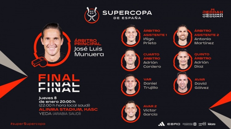 西超杯裁判安排：德梅拉执法巴萨vs毕巴，费雷尔执法皇马vs马竞