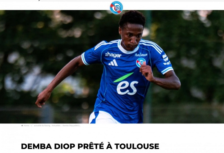 官方：斯特拉斯堡中場登巴·迪奧普租借至圖盧茲 租期到本賽季末