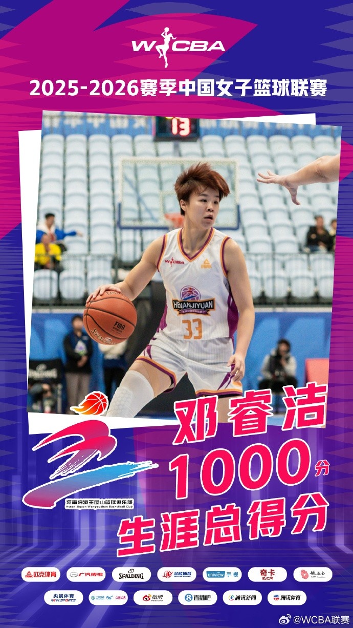 心?里程碑！恭喜鄧睿潔解鎖職業(yè)生涯1000得分！