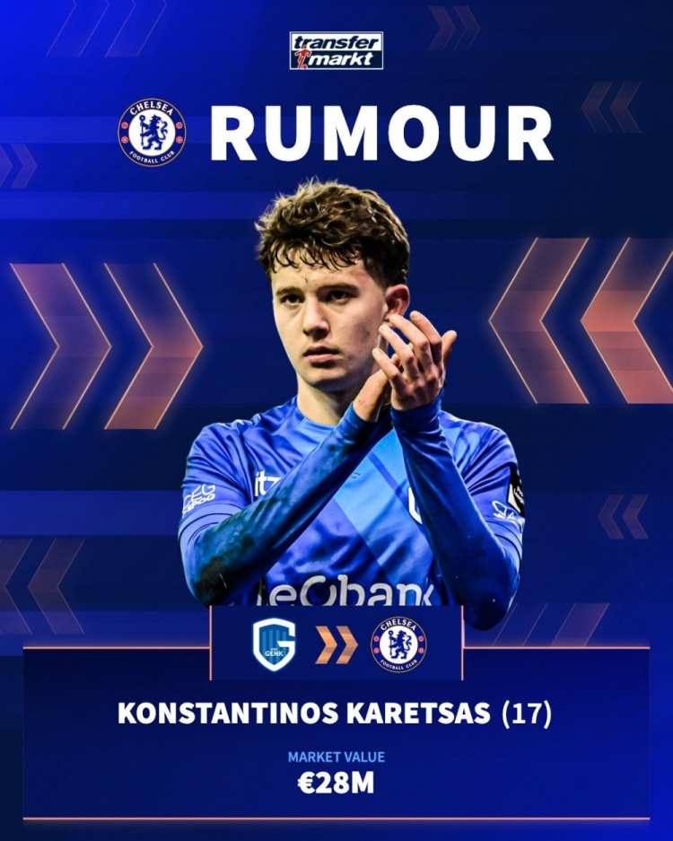 英媒：切尔西有意根克18岁中场卡雷察斯，本赛季18场联赛已6助