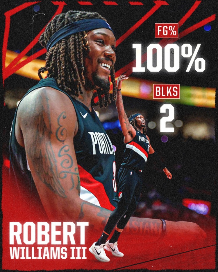 開(kāi)拓者官微：五投五中+2記蓋帽 羅威回歸后表現(xiàn)高效