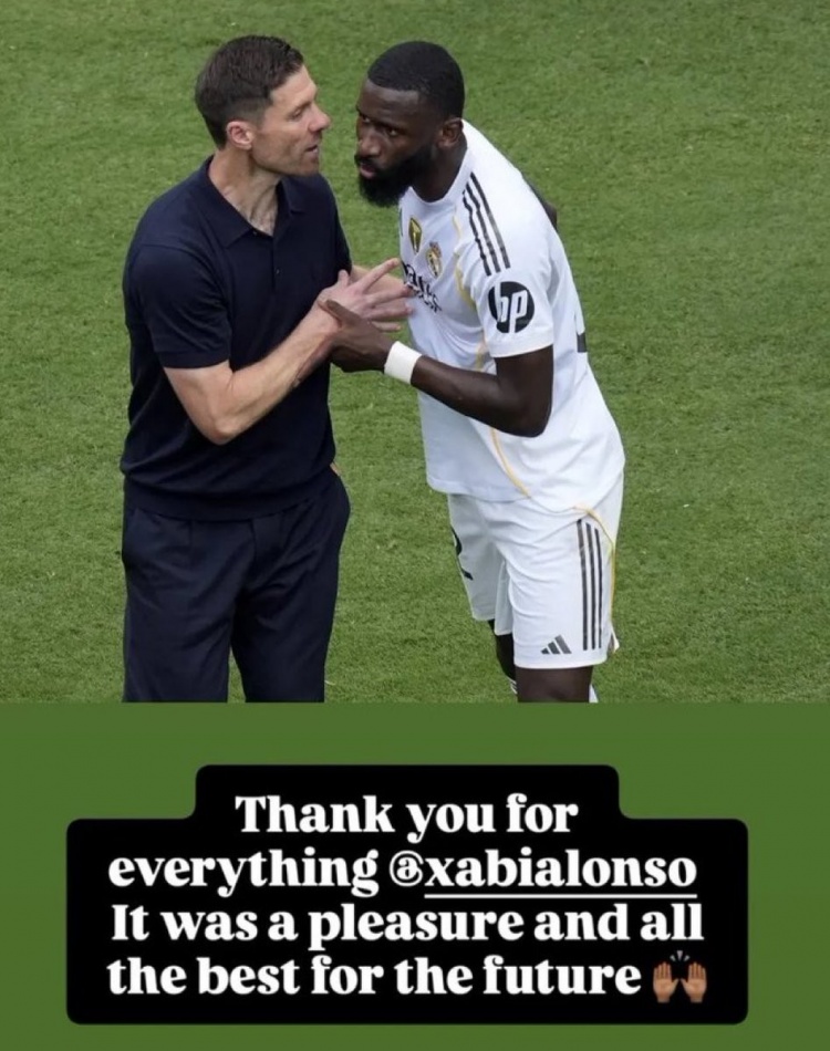 呂迪格社媒告別阿隆索：與你的合作非常愉快，祝你未來一切順利