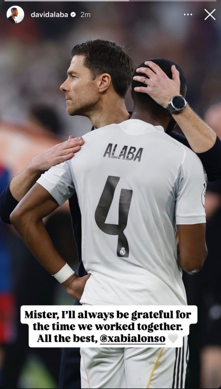 阿拉巴告別阿隆索：我會永遠感激我們一起工作的時光，祝一切順利