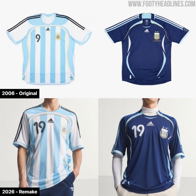阿迪达斯发布阿根廷06世界杯复刻版球衣，提供梅西19号印字版本
