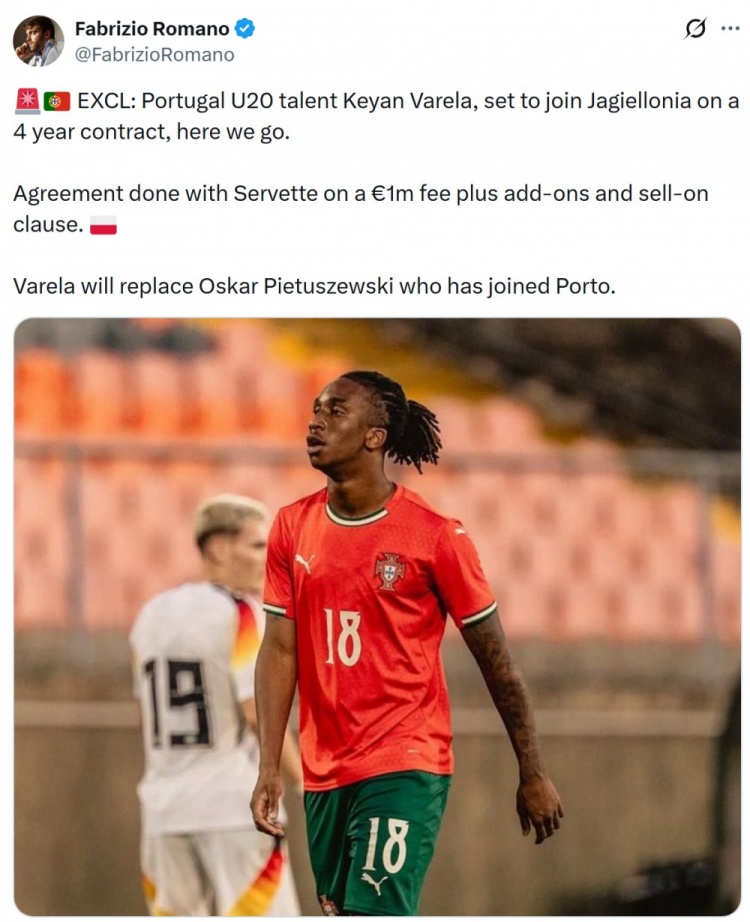HWG！罗马诺：19岁葡萄牙边锋瓦雷拉将加盟乔治罗尼亚