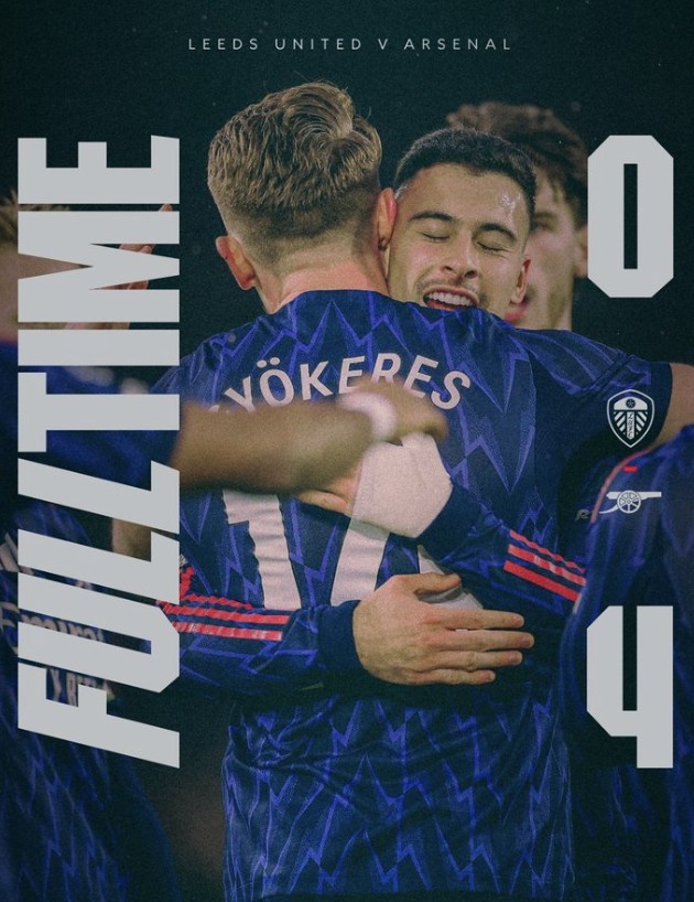 阿森纳完成联赛对阵利兹联的7连胜，打进24球丢5球