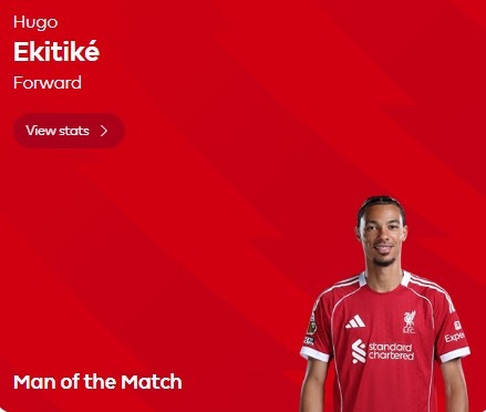 梅开二度！埃基蒂克当选利物浦4-1纽卡斯尔全场最佳