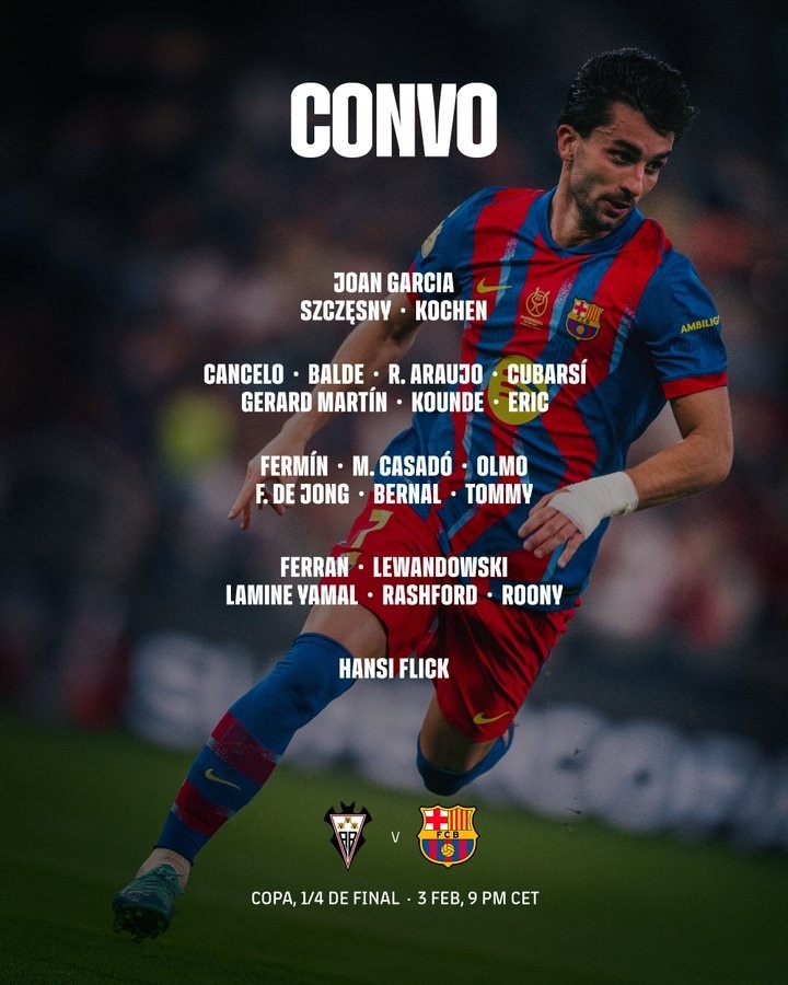 【有道理嘛?】巴萨国王杯大名单：佩德里、拉菲尼亚缺席 亚马尔、莱万领衔(图1)