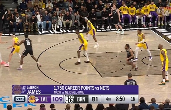 历久弥坚！詹姆斯生涯对阵篮网共得到1750分史上最多