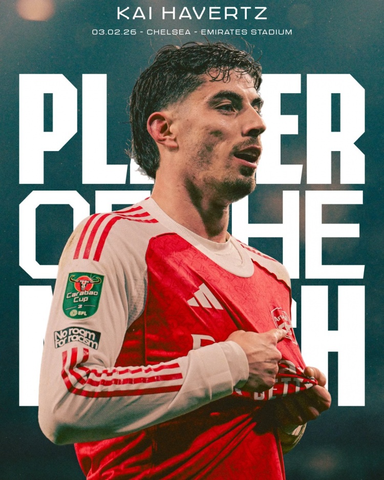 [今日体讯]为大场面而生！阿森纳官方：哈弗茨当选与切尔西一战