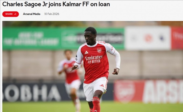 官方：阿森纳21岁前锋萨戈租借加盟瑞典球队卡尔马，租到明年1月