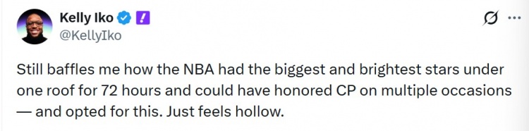 【推荐】火记：NBA在全明星72小时众星云集时不致敬保罗 现在发个推&虚伪(图2)