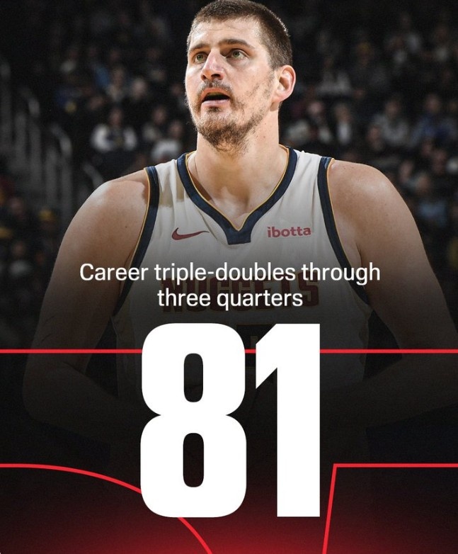 【掘金】砍瓜切菜！约基奇砍生涯第81次三节三双 有统计以来历