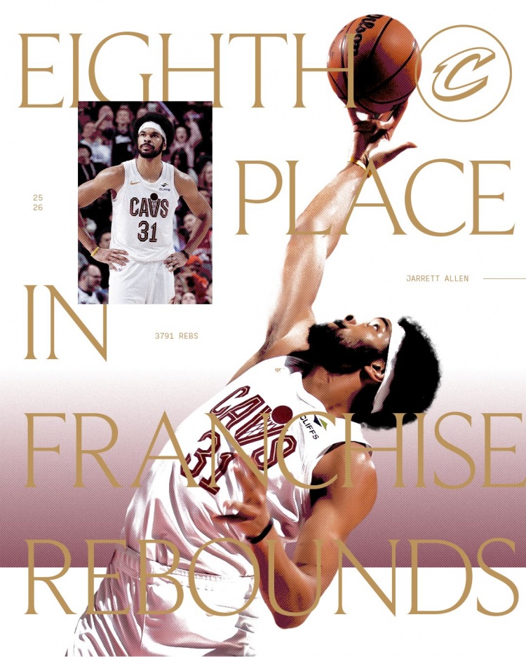 【进展通报】更进一步！贾勒特·阿伦骑士生涯篮板⬅️数超琼恩斯 升至队史第8位(图1)