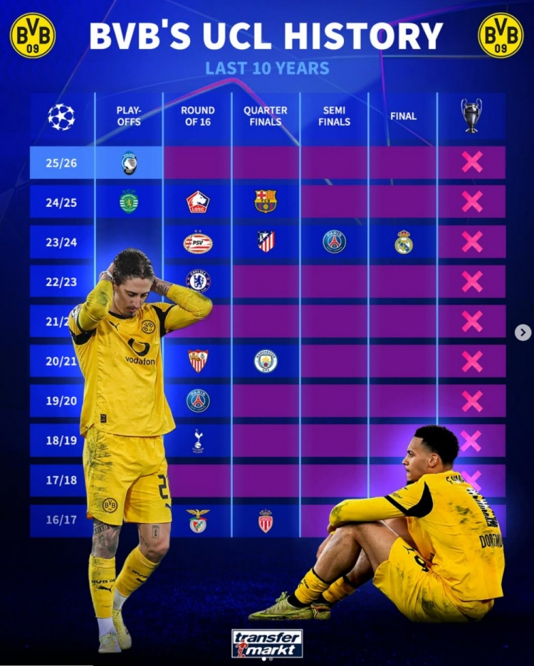 [好看推荐]多特近10年欧冠战绩：23/24赛季决赛不敌皇马