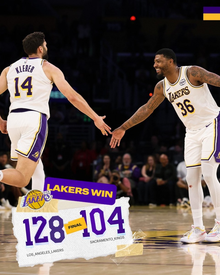 [你怎么看？]湖人官方赢球海报封面：斯玛特&克莱伯击掌 前者
