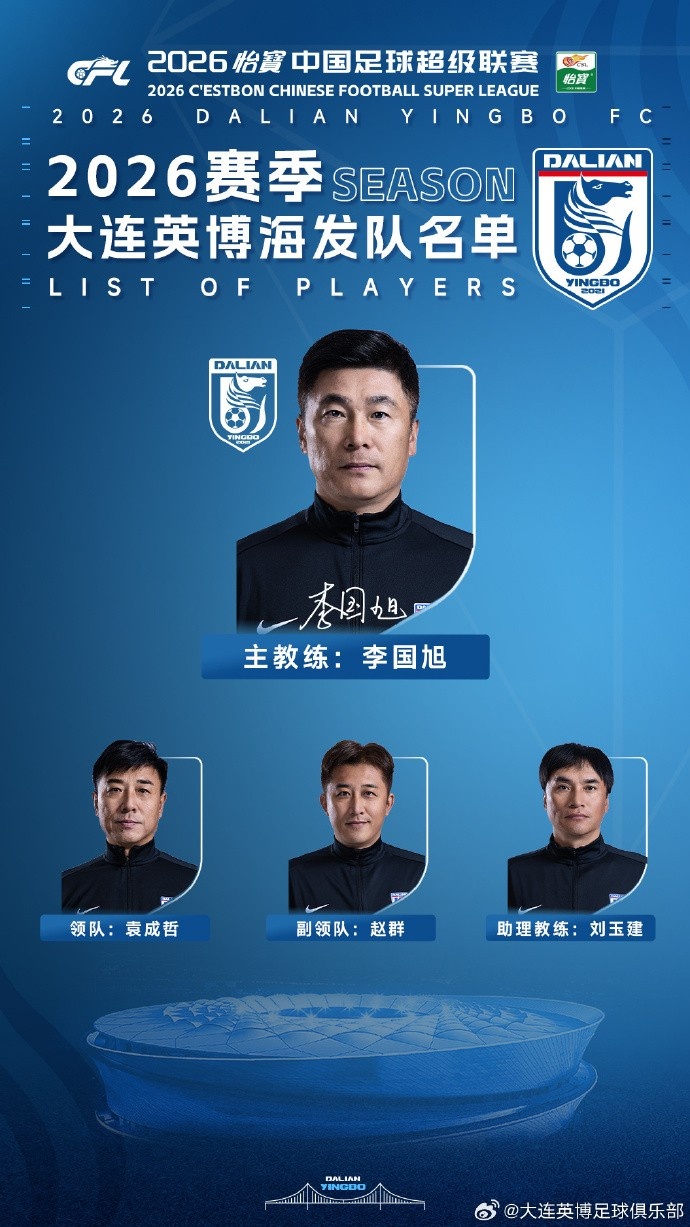 【体育通报】大连英博新赛季名单：斯坦丘10号、毛伟杰⭐22号