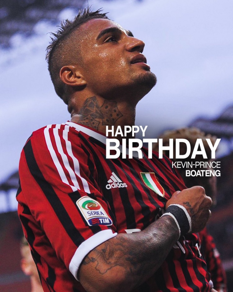 【体育报道】米兰祝凯文·博阿滕39岁生日快乐：依然在我们心中