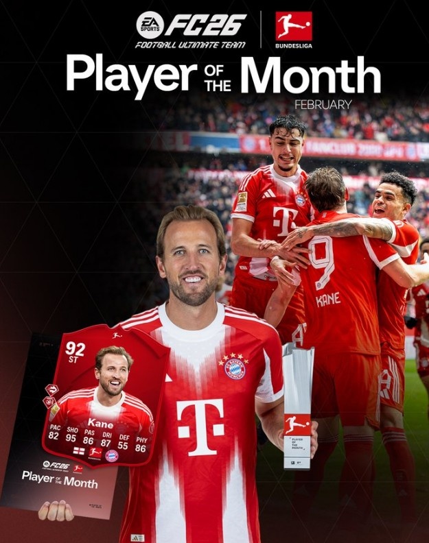 4场7球1助攻，德甲官方：凯恩当选联赛2月份最佳球员