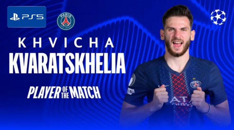  首开记录，官方：克瓦拉茨赫利亚当选欧冠巴黎3-0切尔西全场最佳