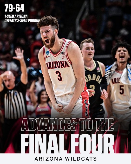 【赛场速递】亚利桑那大学淘汰普渡大学晋级4强 25年来首⬇️