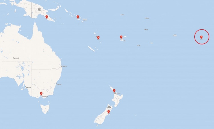 大洋洲职业联赛各参赛队，塔希提联在最右侧红圈处