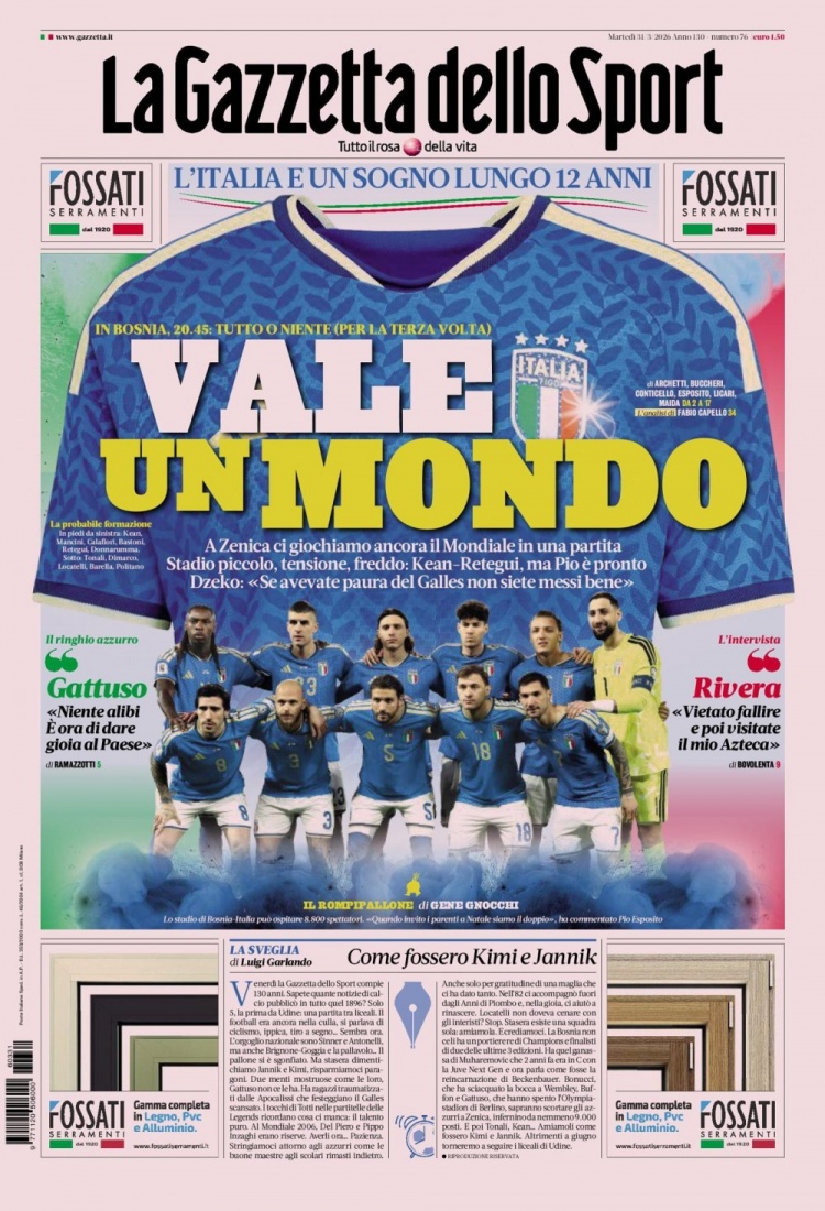 [权威发布]米体头版：一个长达12年的梦，意大利值得一届世界