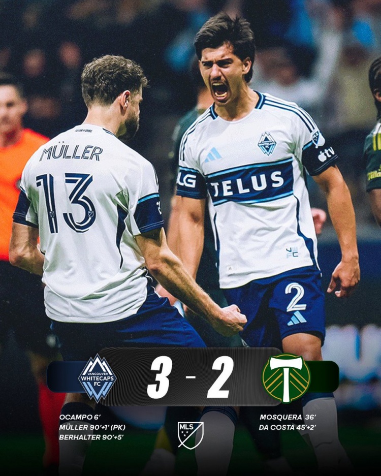 [热点推荐]温哥华白浪主场3-2逆转波特兰，穆勒点射破门、伯