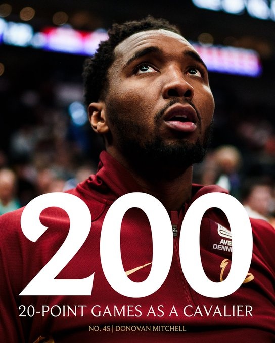 【热点直击】⬆️米切尔达成骑士生涯200场20+ 队史第五人