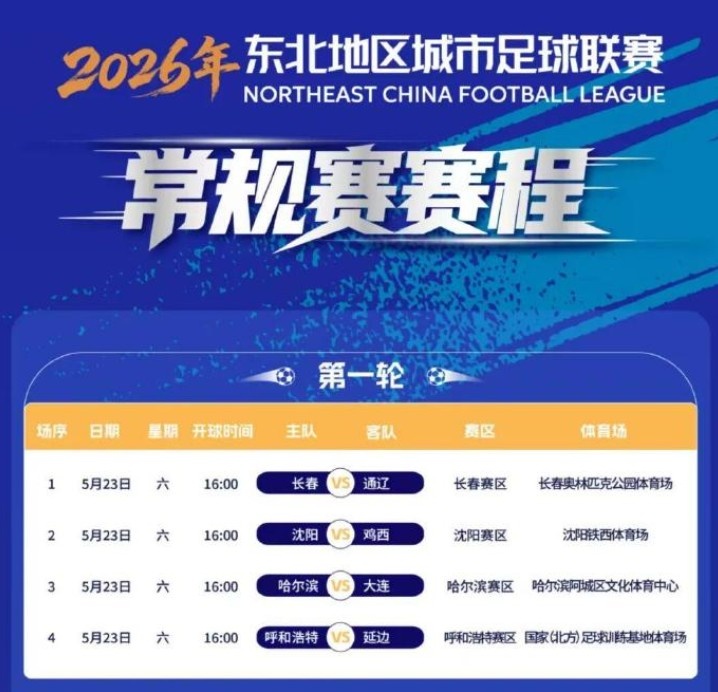【体育资讯】“东北超”常规赛赛程发布：5月23日开幕8月15