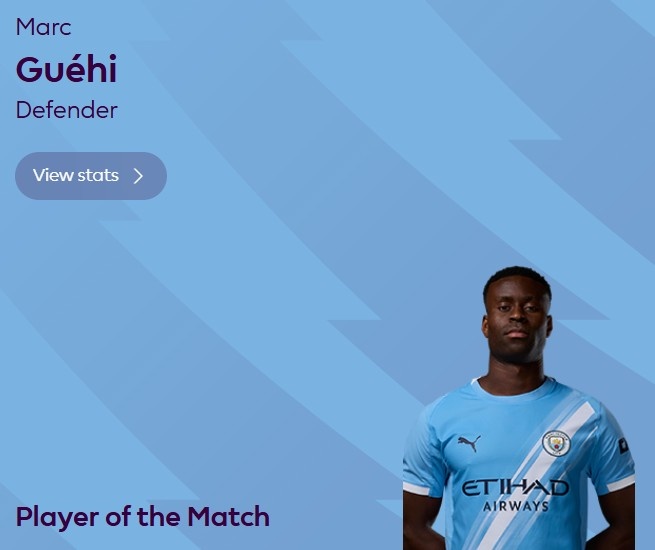 收获曼城生涯联赛首球，官方：格伊当选切尔西vs曼城全场最佳