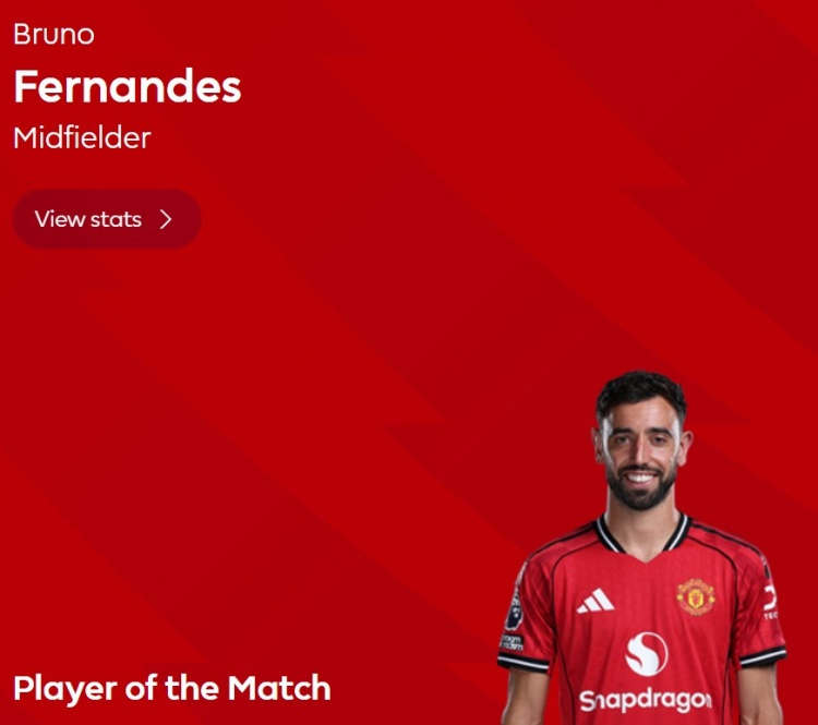  1助攻+5关键传球，英超官方：B费当选曼联1-2利兹联全场最佳