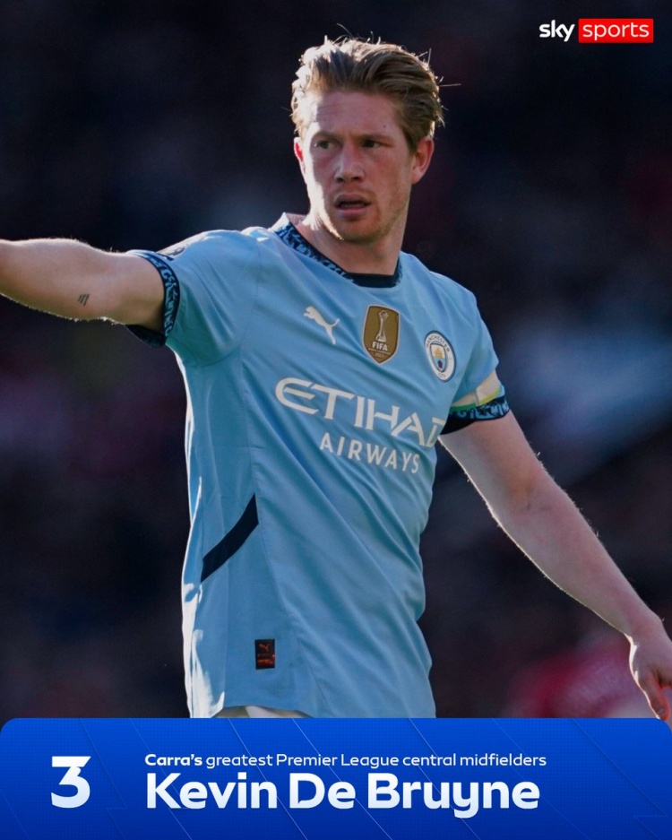 [热门观察]卡拉格评英超历史10大中场：杰拉德、罗伊·基恩、德布劳内前三(图3)