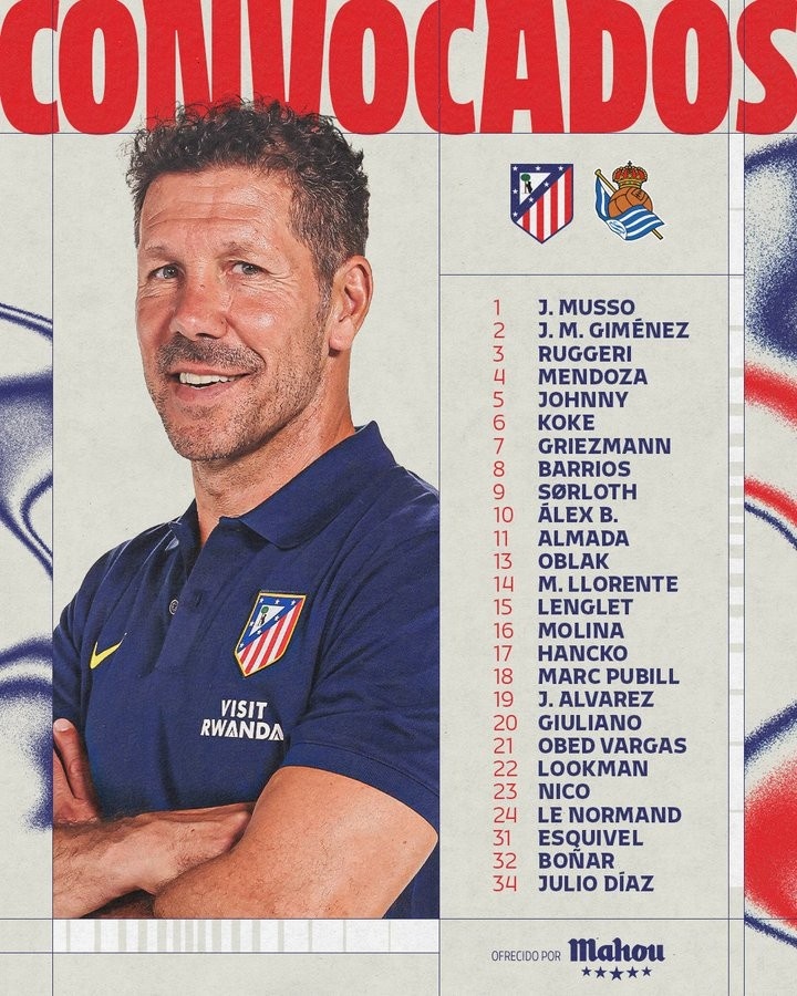 马竞国王杯决赛大名单：格子、小蜘蛛领衔 巴里奥斯、汉茨科在列