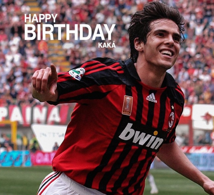米兰官方为卡卡庆祝44岁生日，他曾随队拿到欧冠并斩获金球奖