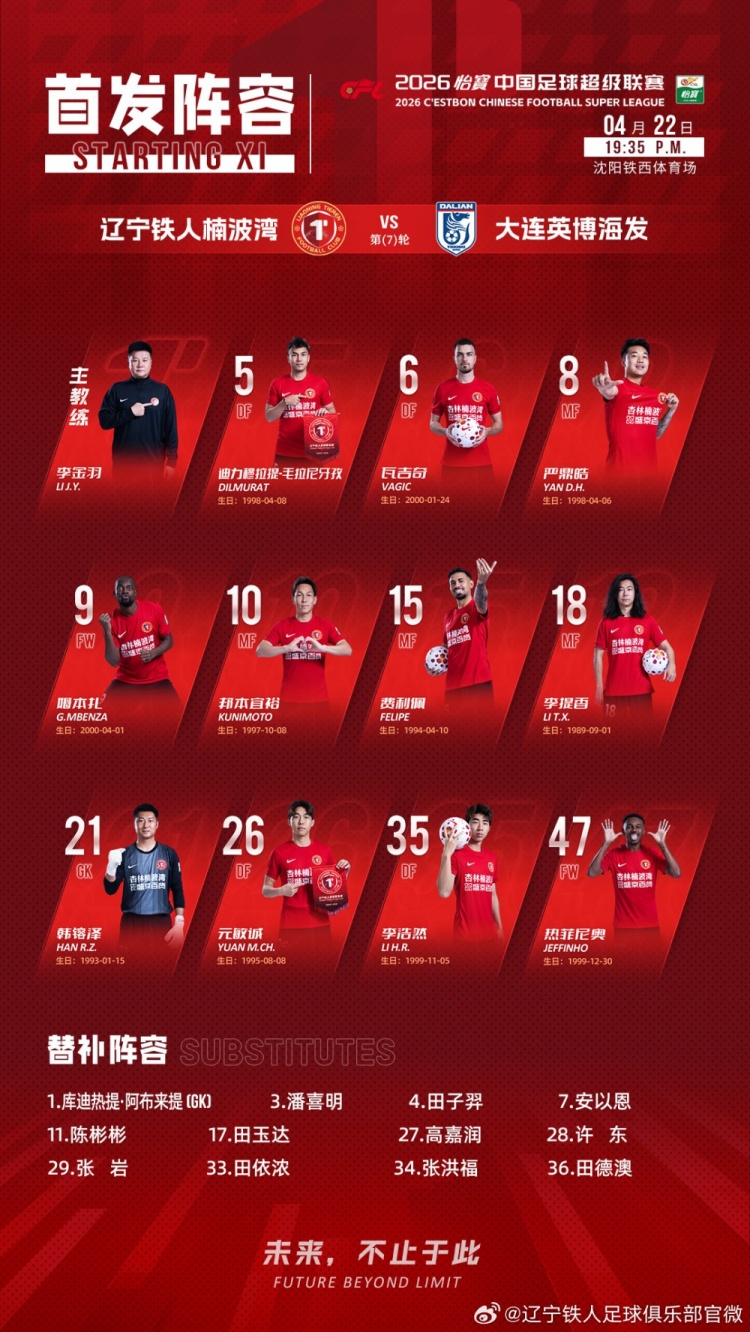 辽宁铁人今日首发！