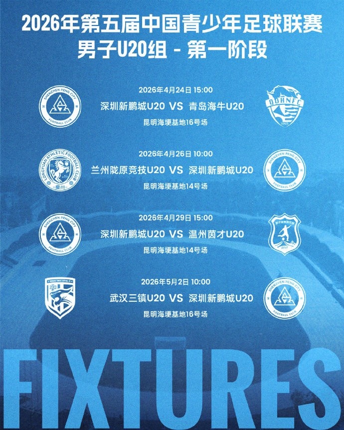 【有趣体育】中国青少年足球联赛男子U20组即将打响，深圳新鹏