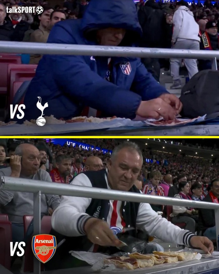  球场野餐！马竞球迷此前对阵热刺时也在场边做美食