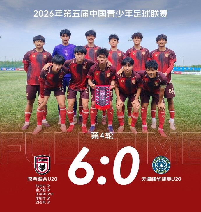 [体育资讯]【U20队动态】四连胜陕西联合U20队6:0天津