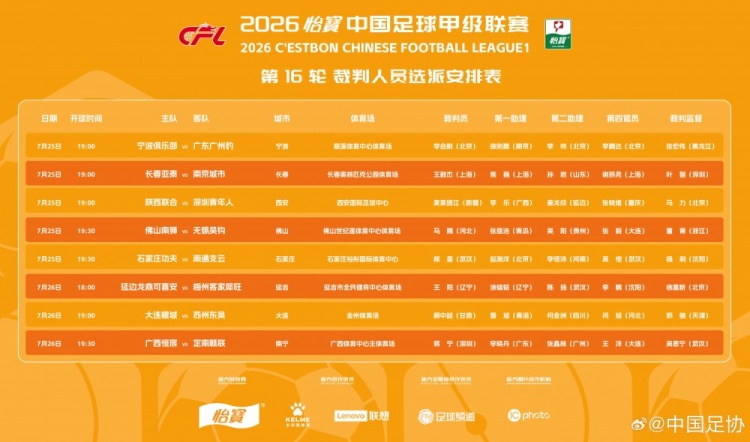 曾在中超出现错判，麦麦提江本轮主哨中甲陕西联合vs深圳青年人