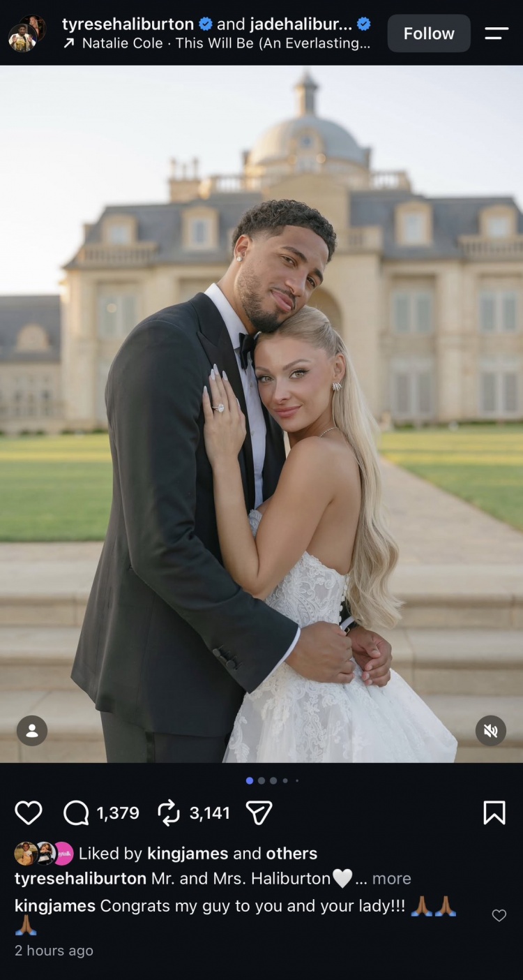 新婚快乐！哈利伯顿晒婚礼图集 詹姆斯评论：恭喜我的兄弟！