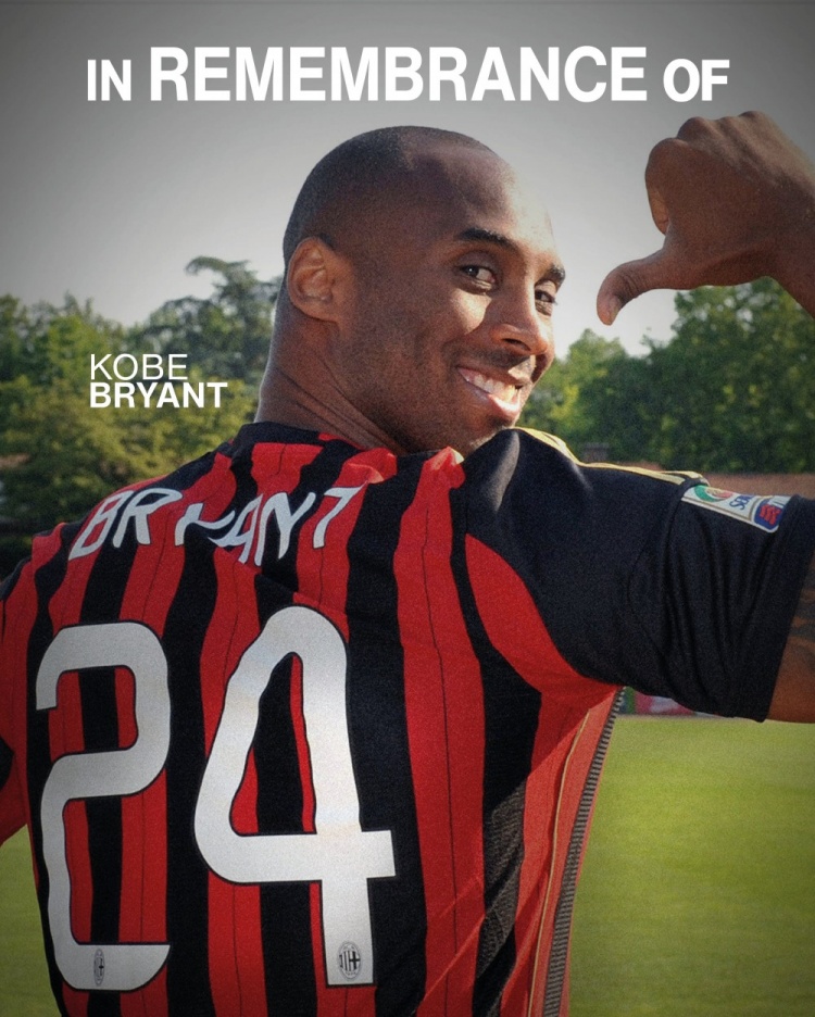 红黑情缘！AC米兰晒科比穿24号米兰球衣照缅怀：永远是我们的一员