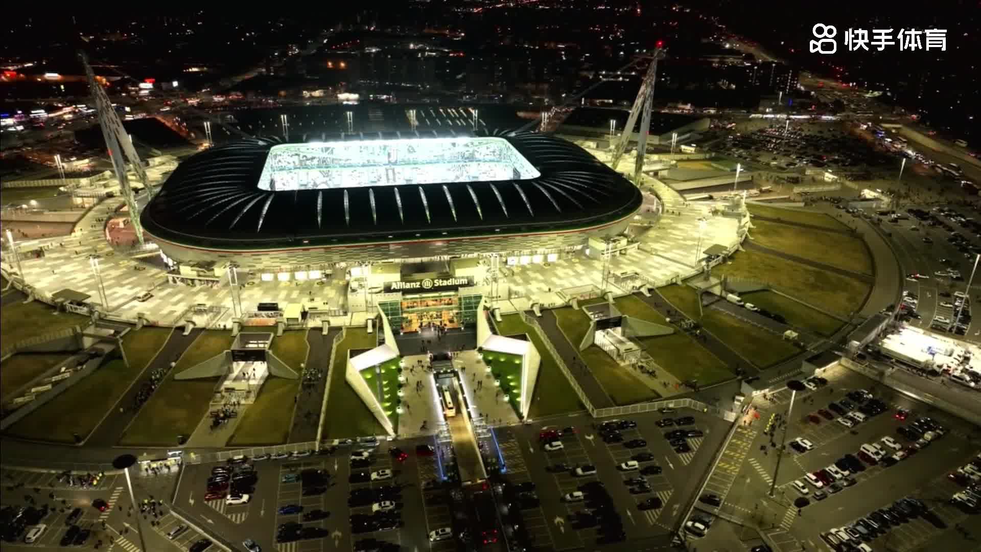 都灵城夜晚最闪亮的建筑!空中俯瞰大战前的安联球场