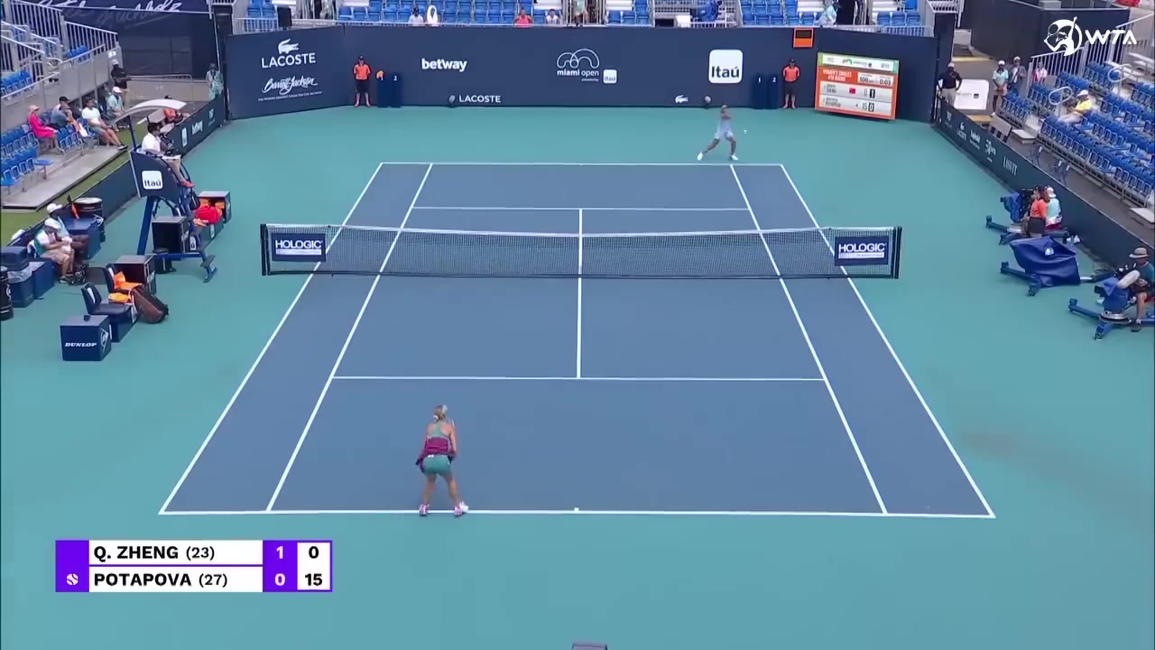 WTA1000迈阿密站：郑钦文0比2不敌波塔波娃，止步16强