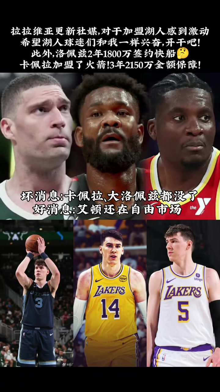 【球迷看点】湖人截至目前只签个拉拉维亚！中锋饼皇大洛-2 只剩下艾顿了~